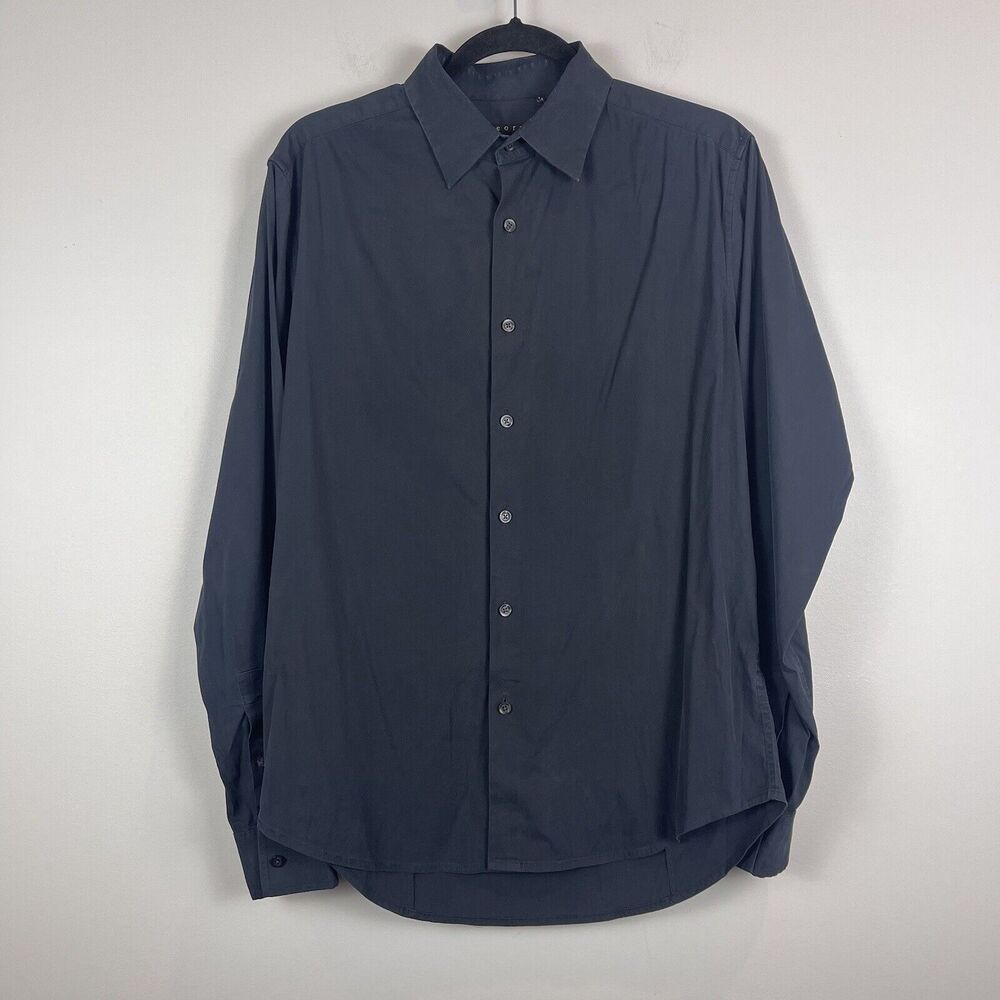 Theory Sylvain Men Button Up Shirt M Navy Knit Solid Dress Business Office Work‎
